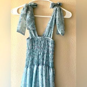 Tie shoulder floral sky blue dress